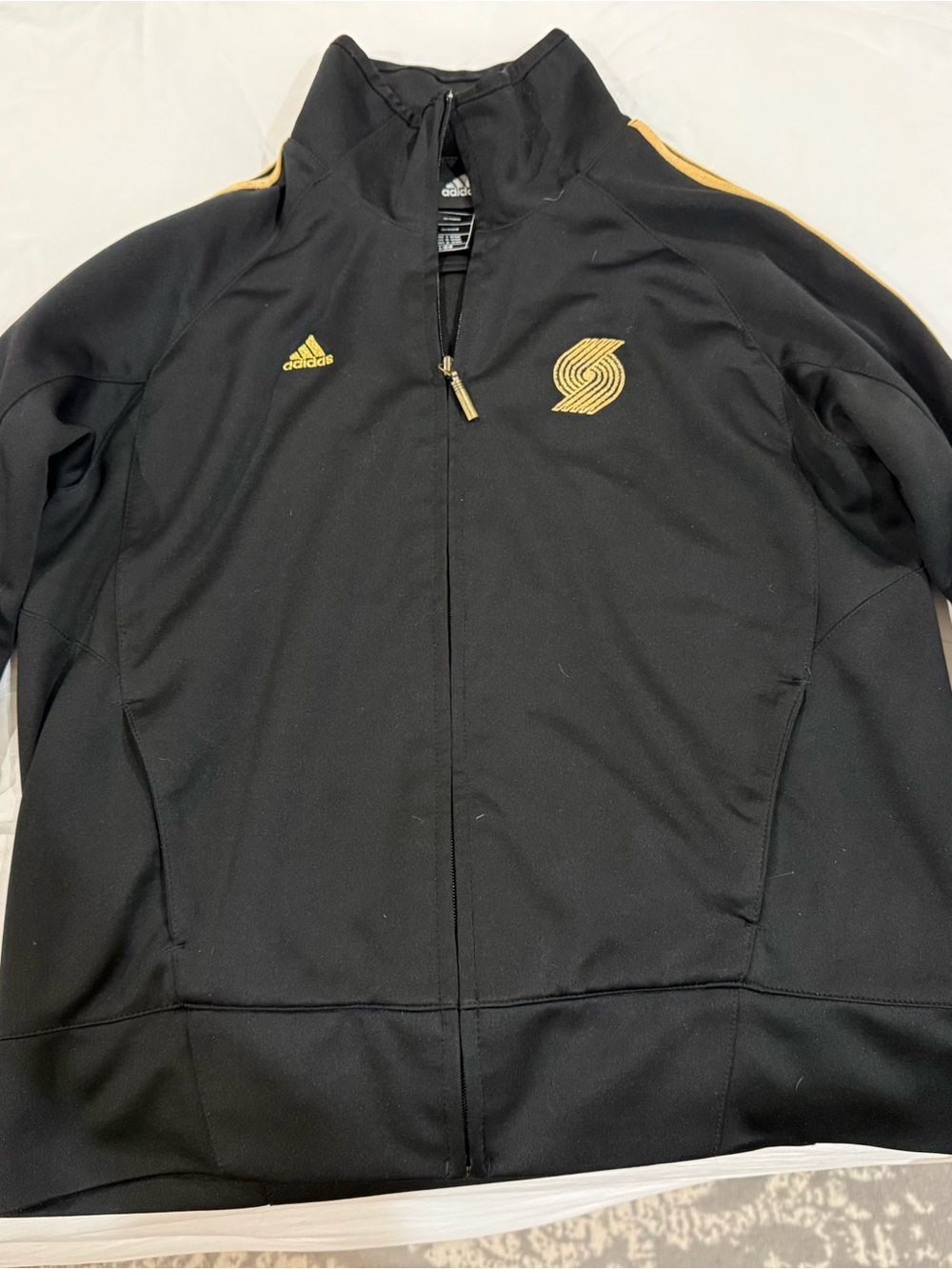 Adidas Black Jacket with Gold Portland Trailblazers Logo and Accents, size M